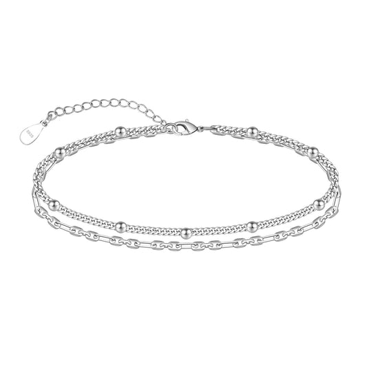 925 Sterling Silver Ankle Bracelet - Simple Dainty Link Chain Anklets for Women
