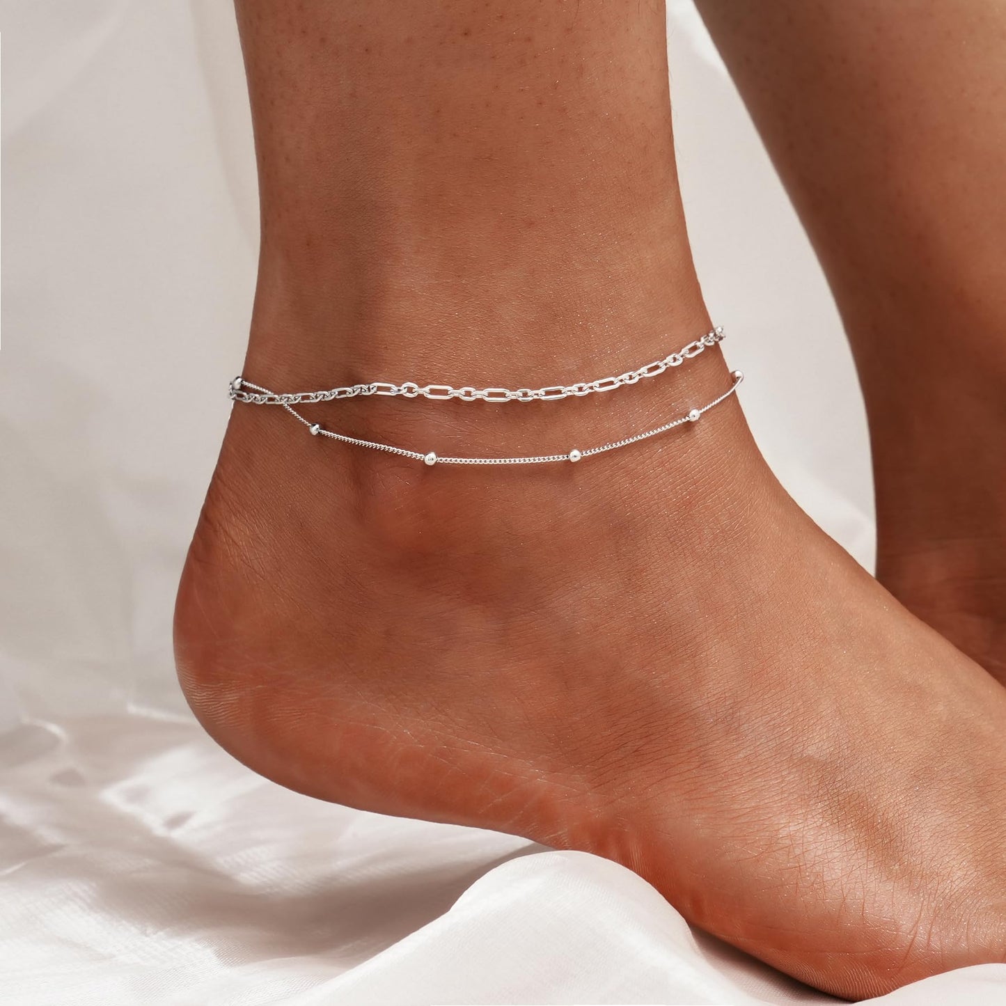 925 Sterling Silver Ankle Bracelet - Simple Dainty Link Chain Anklets for Women
