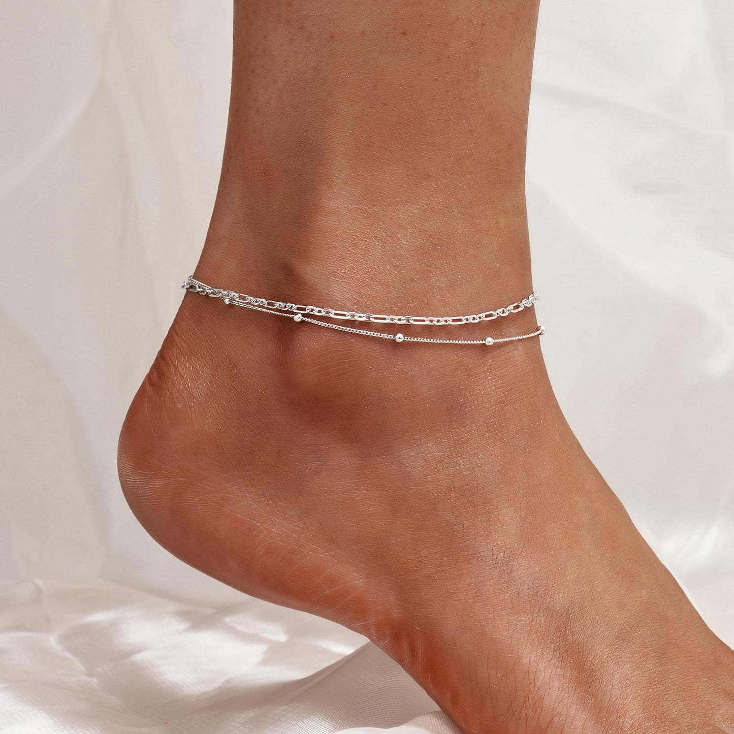 925 Sterling Silver Ankle Bracelet - Simple Dainty Link Chain Anklets for Women