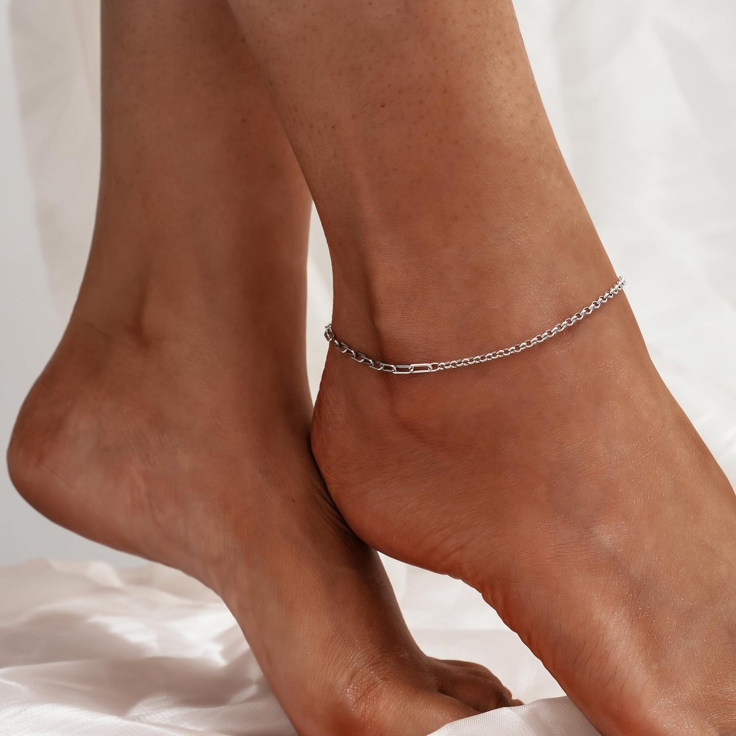 925 Sterling Silver Paperclip link Chain Anklet Bracelets
