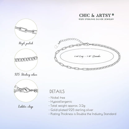 925 Sterling Silver Paperclip link Chain Anklet Bracelets
