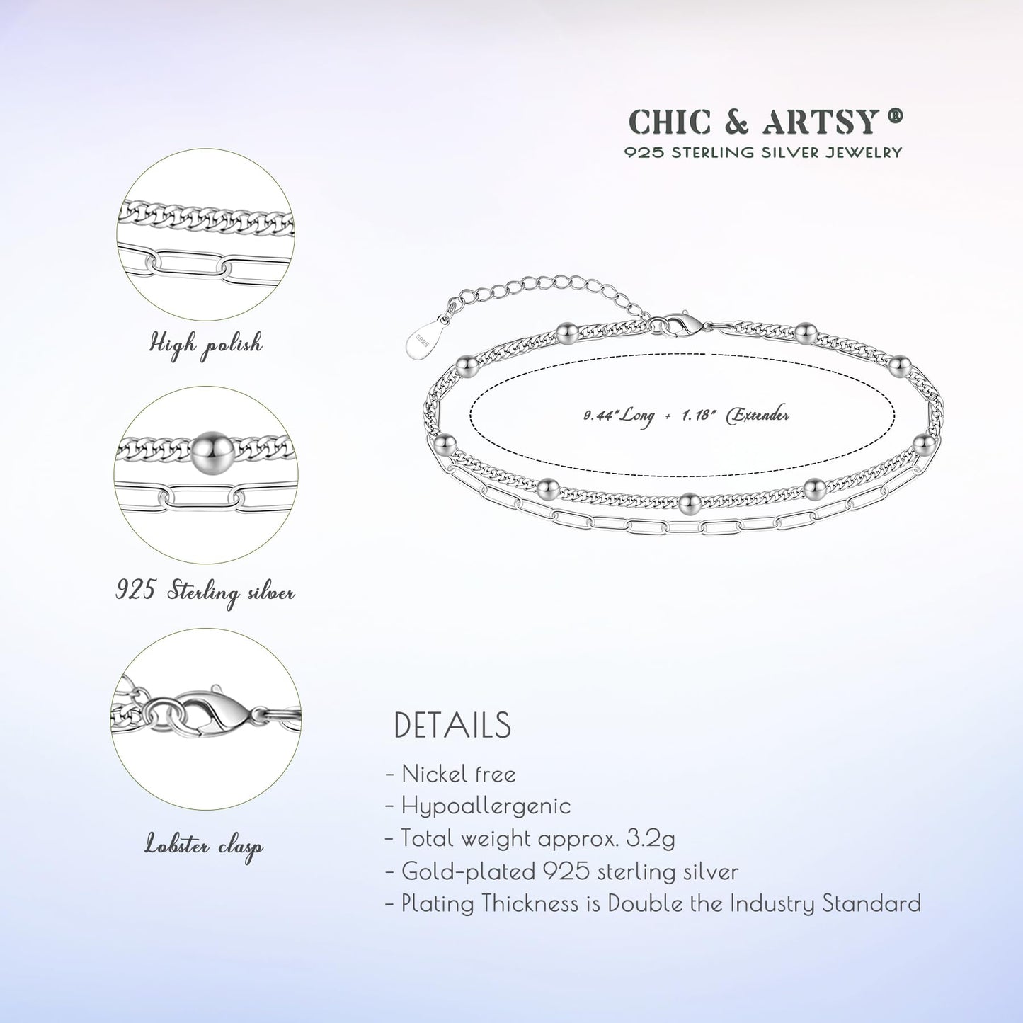 925 Sterling Silver Anklet Bracelet - Delicate Beach Minimalist Foot Jewelry