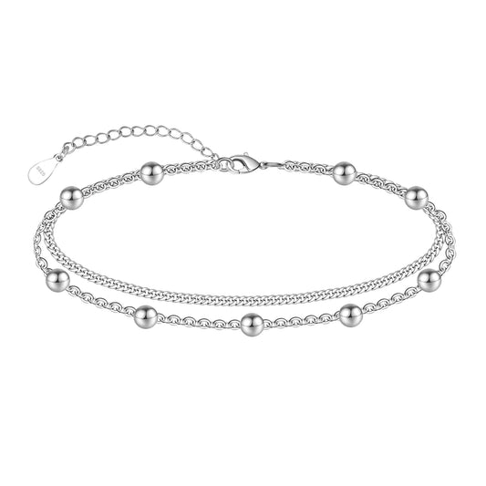 925 Sterling Silver Satellite Ankle Bracelets for Women Layered Foot Chain Anklet Bracelet