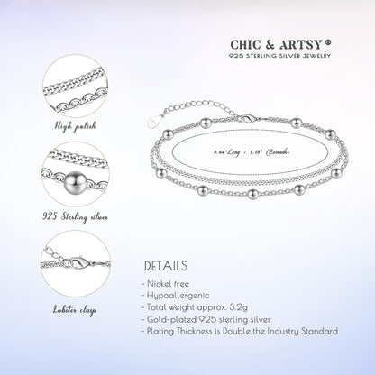 925 Sterling Silver Satellite Ankle Bracelets for Women Layered Foot Chain Anklet Bracelet