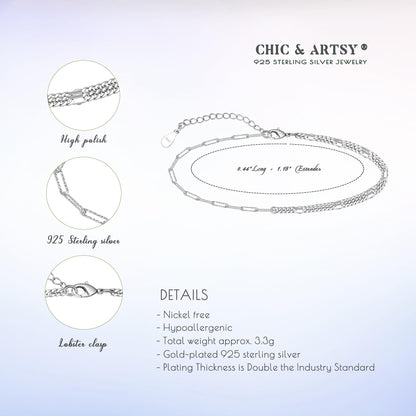 Paperclip Anklets 925 Sterling Silver Ankle Bracelet Paperclip link Chain Anklets
