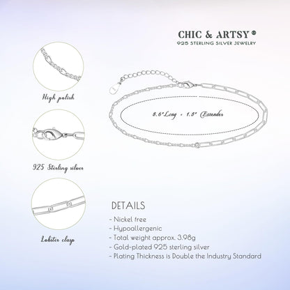 925 Sterling Silver Ankle Bracelet Cute Layered Anklet Bracelet for Women