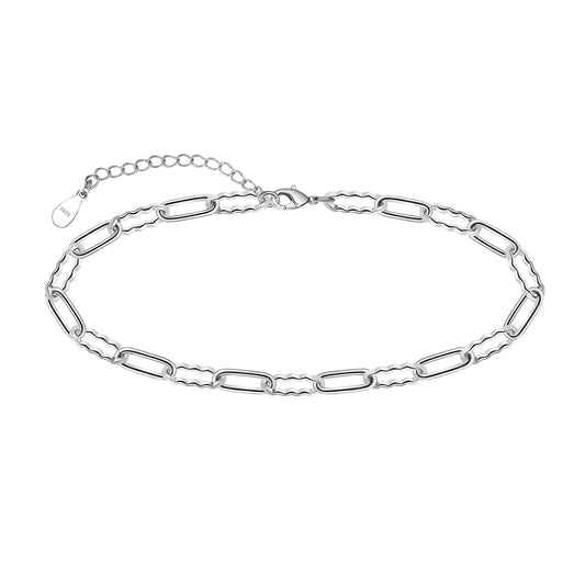 925 Sterling Silver Hypoallergenic Paperclip Ankle Bracelet Paperclip link Chain Simple Adjustable Anklets Bracelet for Women