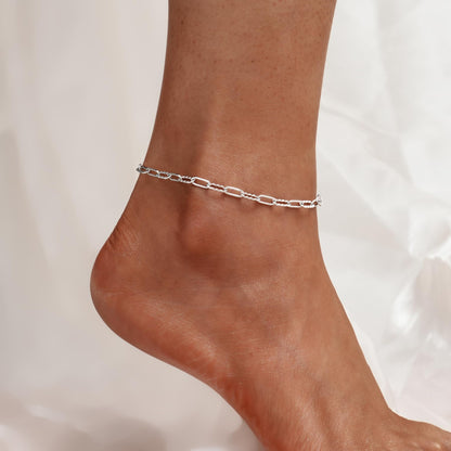 925 Sterling Silver Hypoallergenic Paperclip Ankle Bracelet Paperclip link Chain Simple Adjustable Anklets Bracelet for Women