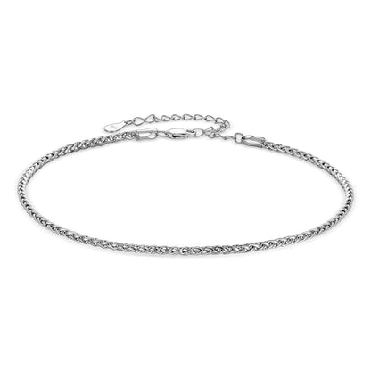 925 Sterling Silver Diamond-Cut Braided Rope Chain Anklet Summer Beach Foot Chain for Women