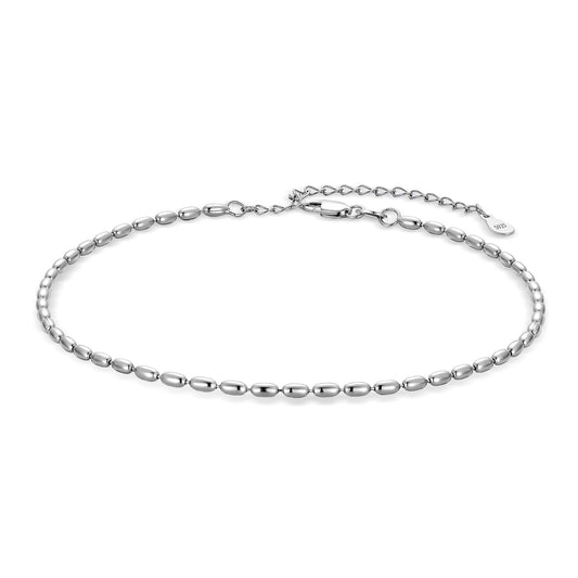 925 Sterling Silver Oval Bead Ball Strand Chain Anklets Summer Beach Foot Chain for Women