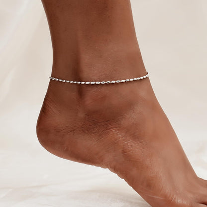 925 Sterling Silver Oval Bead Ball Strand Chain Anklets Summer Beach Foot Chain for Women