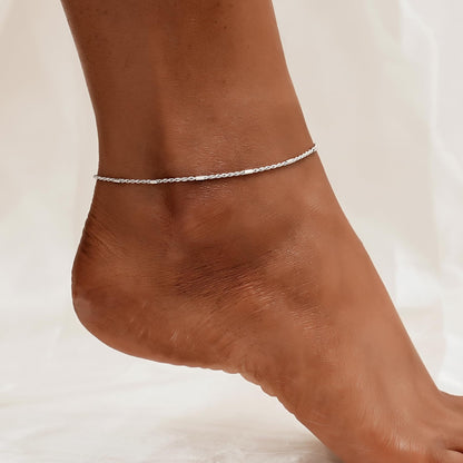 925 Sterling Silver Diamond-Cut Braided Rope Chain Anklet Summer Foot Chain for Women