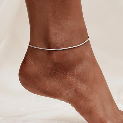 925 Sterling Silver Round Snake Chain Anklets Bracelet Summer Foot Chain for Women