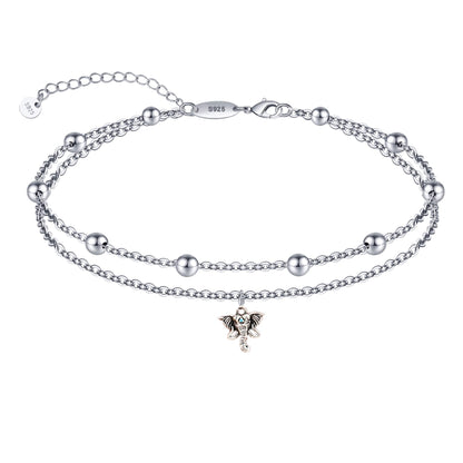 925 Sterling Silver Elephant Layered Anklet Bracelets Adjustable Summer Beach Foot Chains Jewelry for Women