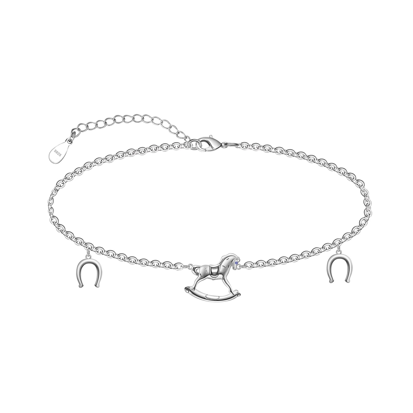 925 Sterling Silver Cute Carousel Anklet Bracelets Animal Foot Chain for Women