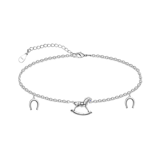 925 Sterling Silver Cute Carousel Anklet Bracelets Animal Foot Chain for Women