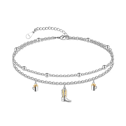 Western Cowboy Boot Anklet 925 Sterling Silver Adjustable Ankle Bracelets