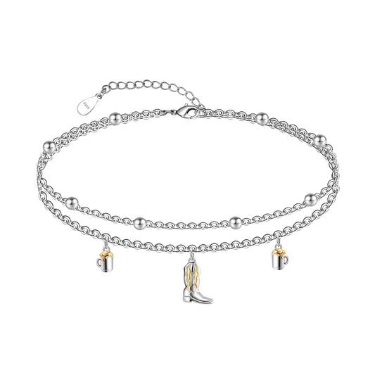 Western Cowboy Boot Anklet 925 Sterling Silver Adjustable Ankle Bracelets