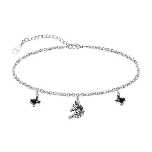 925 Sterling Silver Horse Ankle Bracelet Lightweight Comfortable Foot Chain for Women