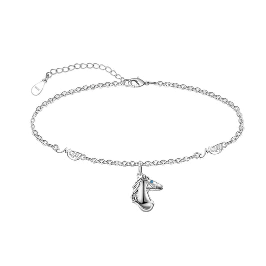 Horse Anklet 925 Sterling Silver Horse Ankle Bracelet Lightweight Comfortable Horsehead Foot Chain for Women