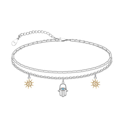 925 Sterling Silver Hamsa Hand of Fatima Evil Eye Anklet Bracelet Lightweight Comfortable Hamsa Hand Foot Chain for Women
