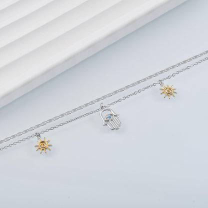 925 Sterling Silver Hamsa Hand of Fatima Evil Eye Anklet Bracelet Lightweight Comfortable Hamsa Hand Foot Chain for Women