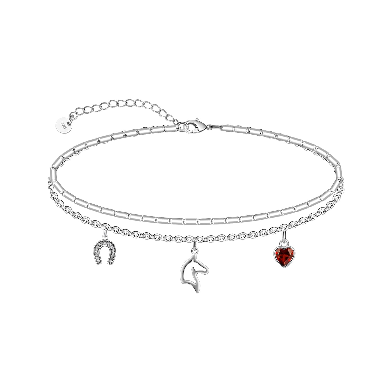 925 Sterling Silver Horse Ankle Bracelet Lightweight Comfortable Layered Foot Chain for Women