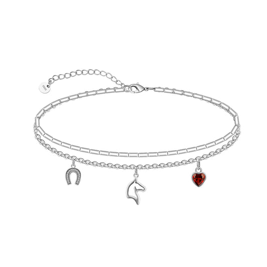 925 Sterling Silver Horse Ankle Bracelet Lightweight Comfortable Layered Foot Chain for Women