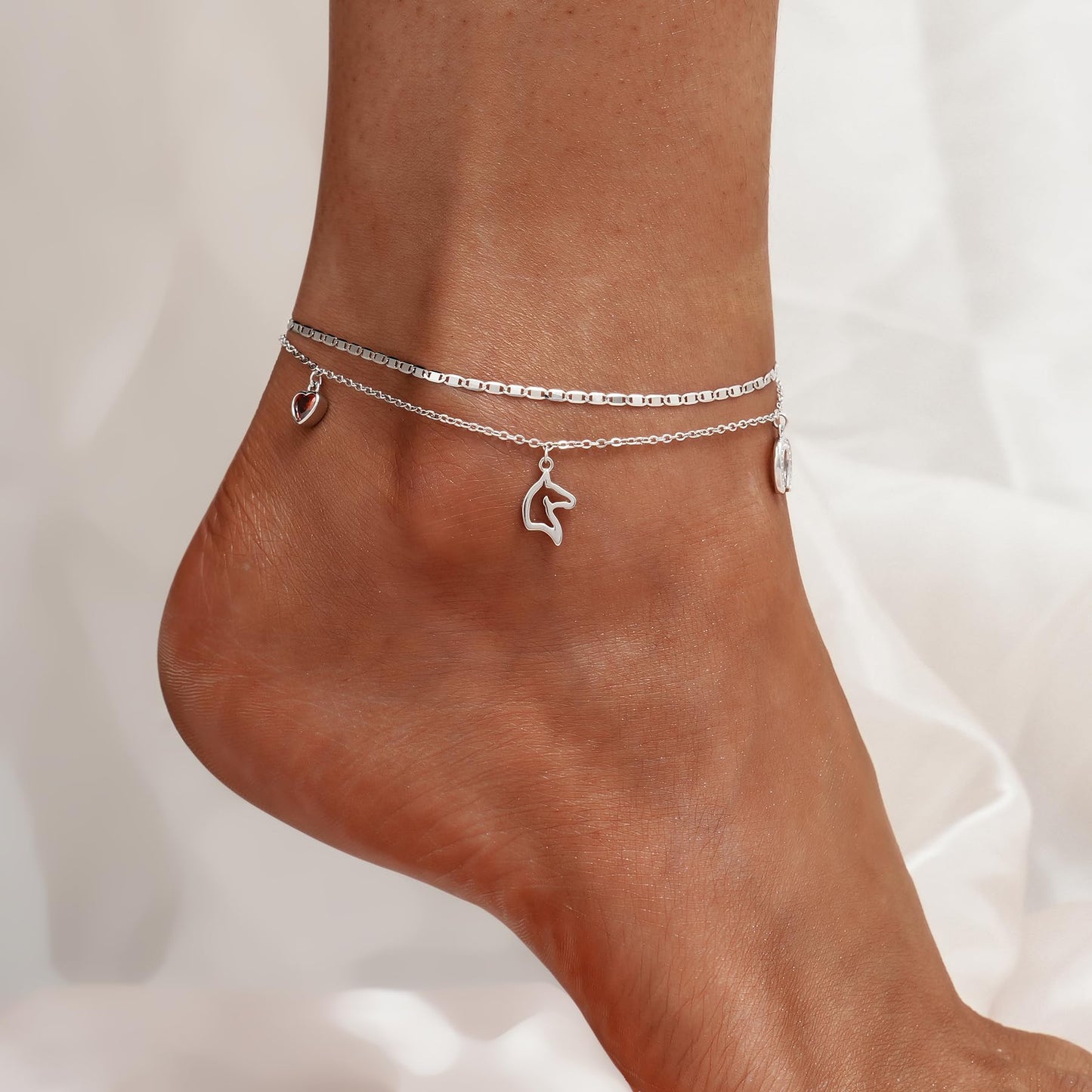 925 Sterling Silver Horse Ankle Bracelet Lightweight Comfortable Layered Foot Chain for Women
