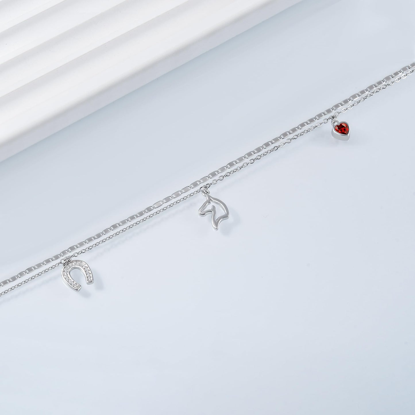 925 Sterling Silver Horse Ankle Bracelet Lightweight Comfortable Layered Foot Chain for Women