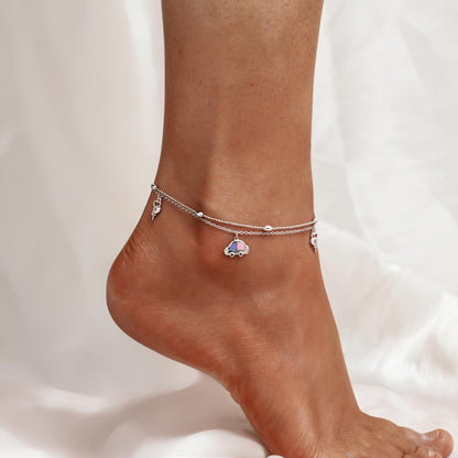 Anklets 925 Sterling Silver Cute Car Anklet Bracelet Adjustable Double Layer Chain with Delicate Charm