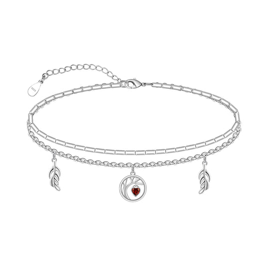 925 Sterling Silver Tree of Life Anklet Heart Shape Zirconia Cute Women's Anklet