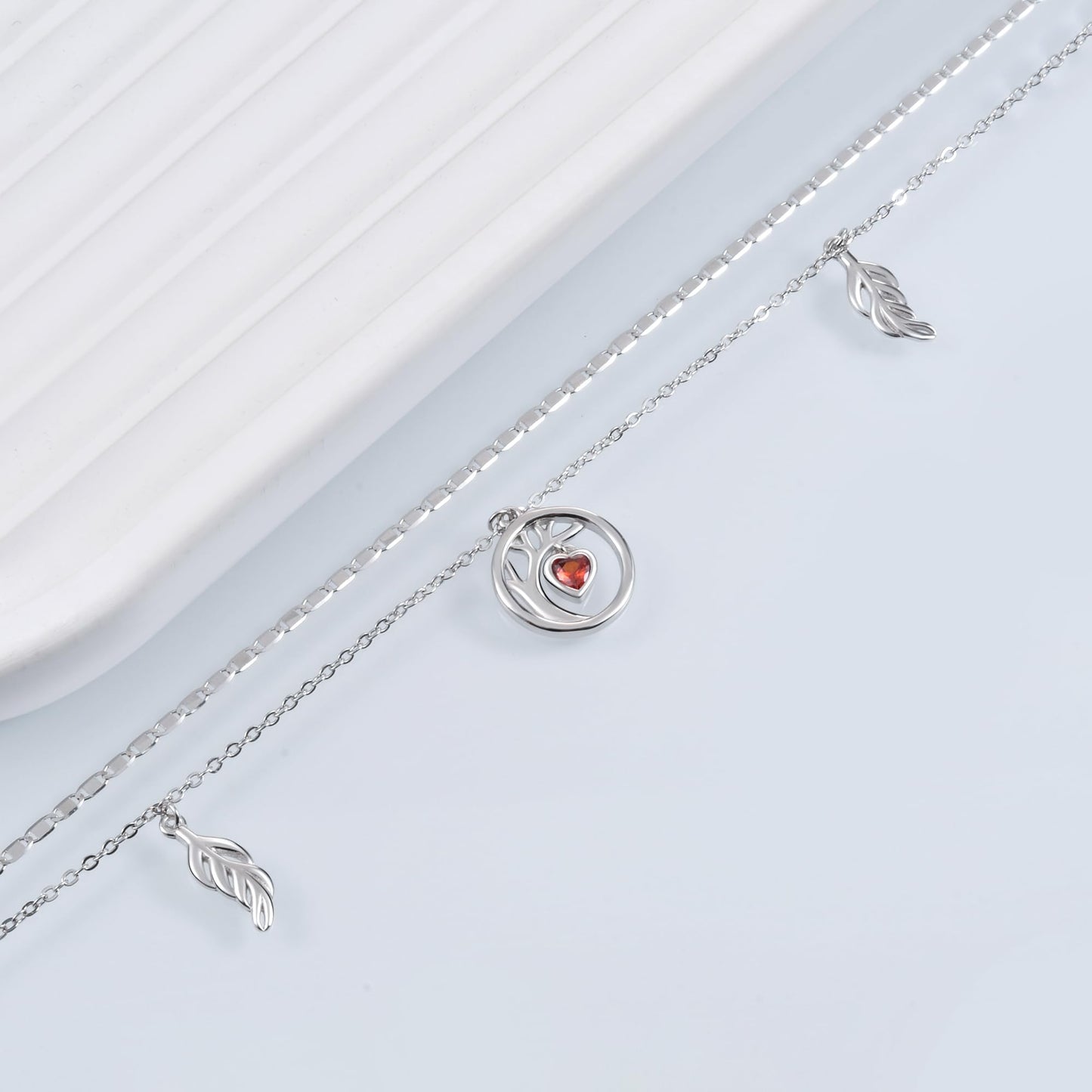 925 Sterling Silver Tree of Life Anklet Heart Shape Zirconia Cute Women's Anklet