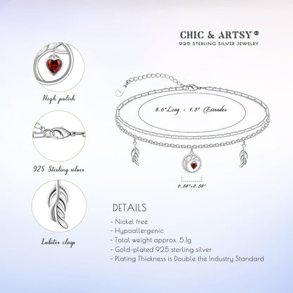 925 Sterling Silver Tree of Life Anklet Heart Shape Zirconia Cute Women's Anklet