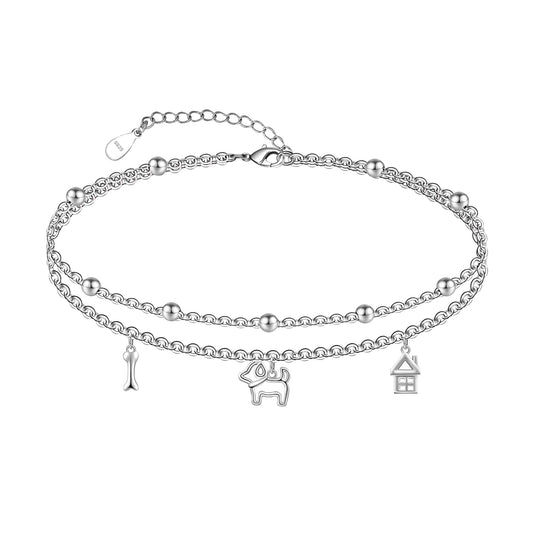 925 Sterling Silver Dog Ankle Bracelets for Women