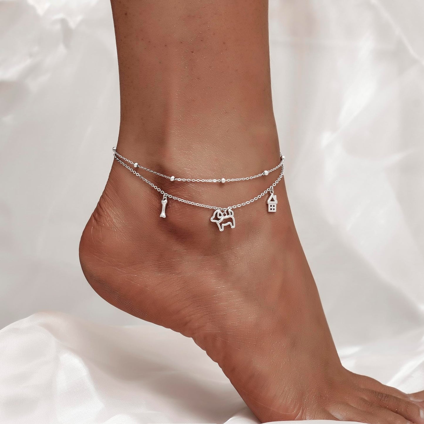 925 Sterling Silver Dog Ankle Bracelets for Women