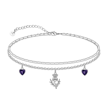 Flower Anklet 925 Sterling Silver Scottish Thistle Flower layered Anklet Bracelet