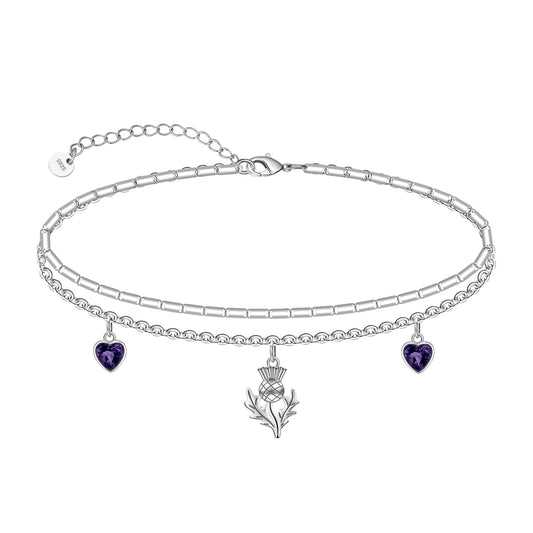 Flower Anklet 925 Sterling Silver Scottish Thistle Flower layered Anklet Bracelet
