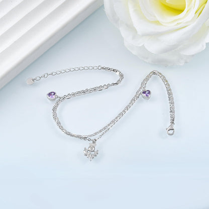 Flower Anklet 925 Sterling Silver Scottish Thistle Flower layered Anklet Bracelet