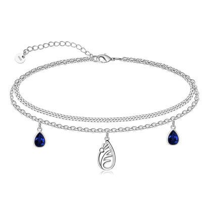 925 Sterling Silver Scottish Thistle Anklet with Teardrop Zirconia - Women's Adjustable Double Layer Flower Anklet