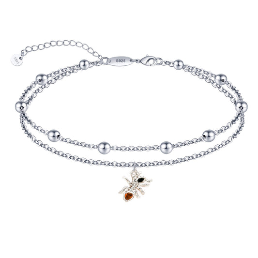 925 Sterling Silver Ant Anklets Adjustable Cute Ant Lightweight Layered Foot Chain for Women