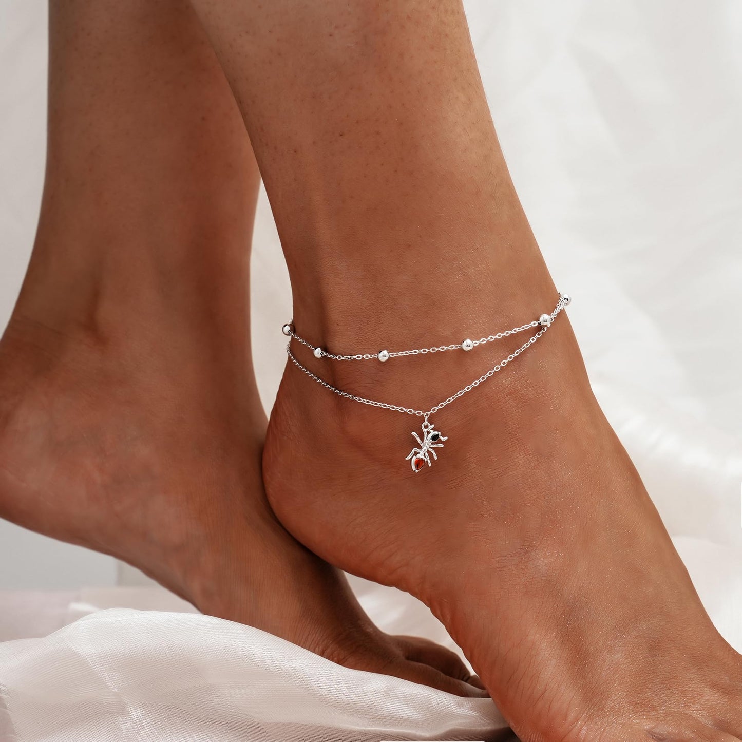 925 Sterling Silver Ant Anklets Adjustable Cute Ant Lightweight Layered Foot Chain for Women