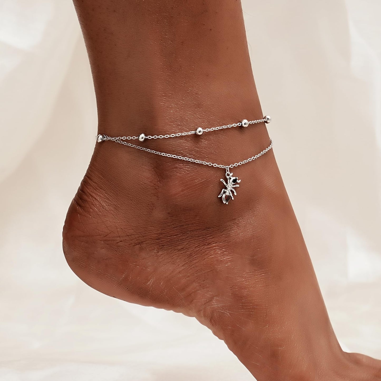 925 Sterling Silver Ant Anklets Adjustable Cute Ant Lightweight Layered Foot Chain for Women