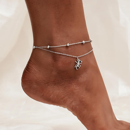 925 Sterling Silver Ant Anklets Adjustable Cute Ant Lightweight Layered Foot Chain for Women