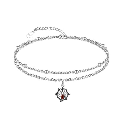 925 Sterling Silver Double Layer Ankle Bracelet Lightweight Adjustable Spider Foot Chain for Women