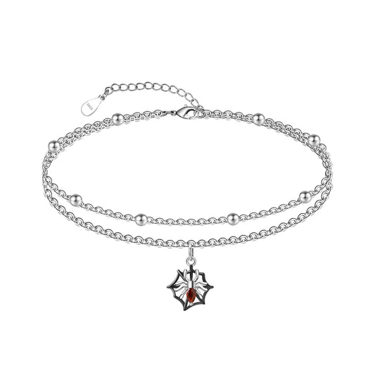 925 Sterling Silver Double Layer Ankle Bracelet Lightweight Adjustable Spider Foot Chain for Women