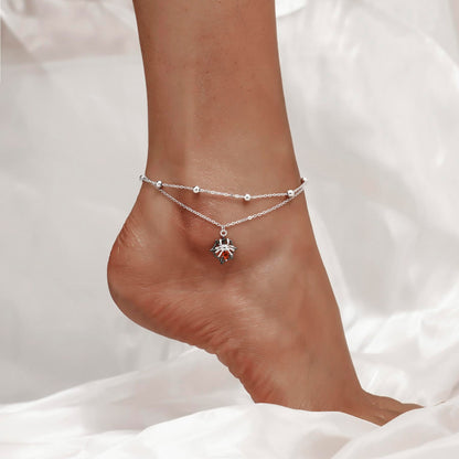 925 Sterling Silver Double Layer Ankle Bracelet Lightweight Adjustable Spider Foot Chain for Women