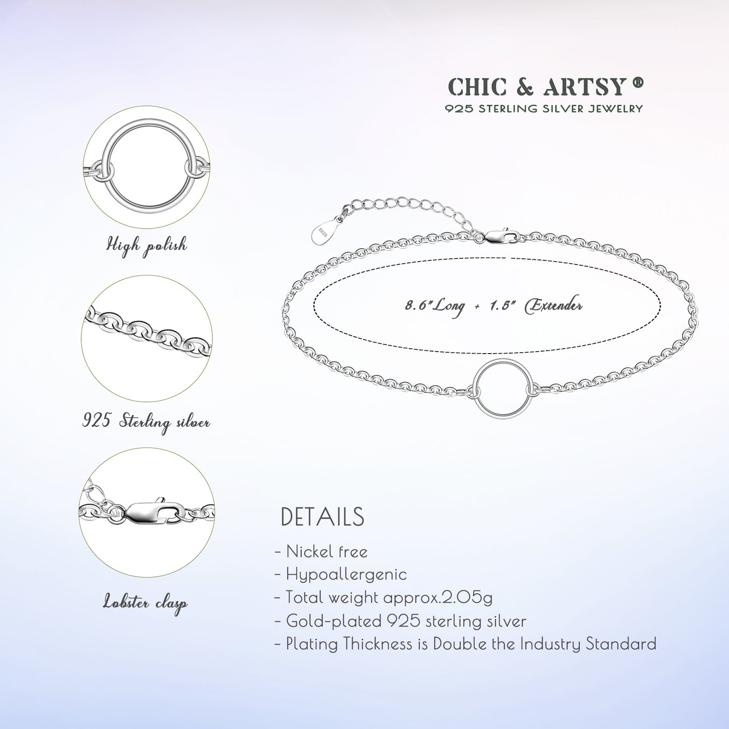 925 Sterling Silver Circle Anklet Bracelet