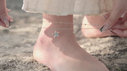 925 Sterling Silver Starfish Anklets Bracelet for Women