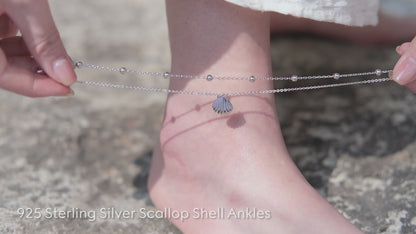 925 Sterling Silver Scallop Shell Ankle Bracelet